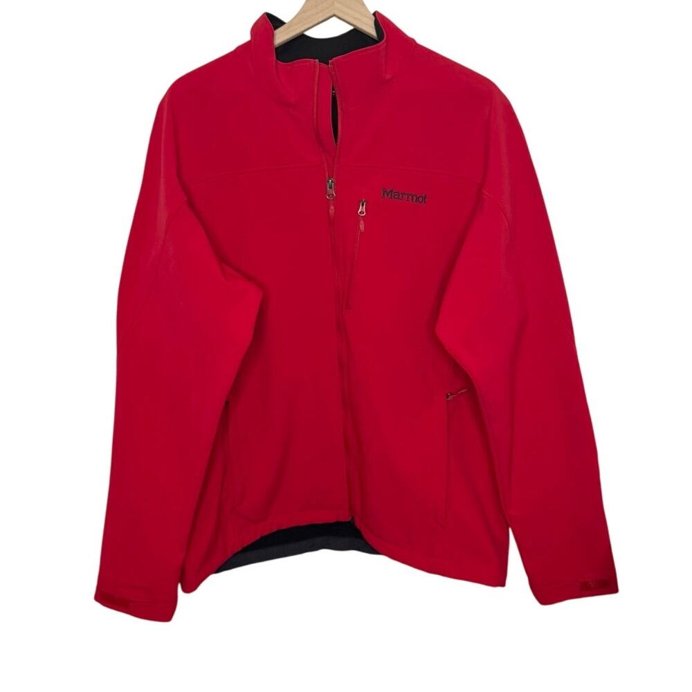 MARMOT Men's XL Estes Softshell Winter Jacket Zip Front Bright Red Fleece Lined